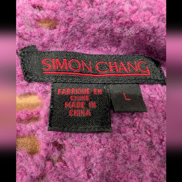 Simon Chang Vintage Designer Avant Garde Wool Skirt & Sweater Set Purple Sz L - Picture 8 of 17